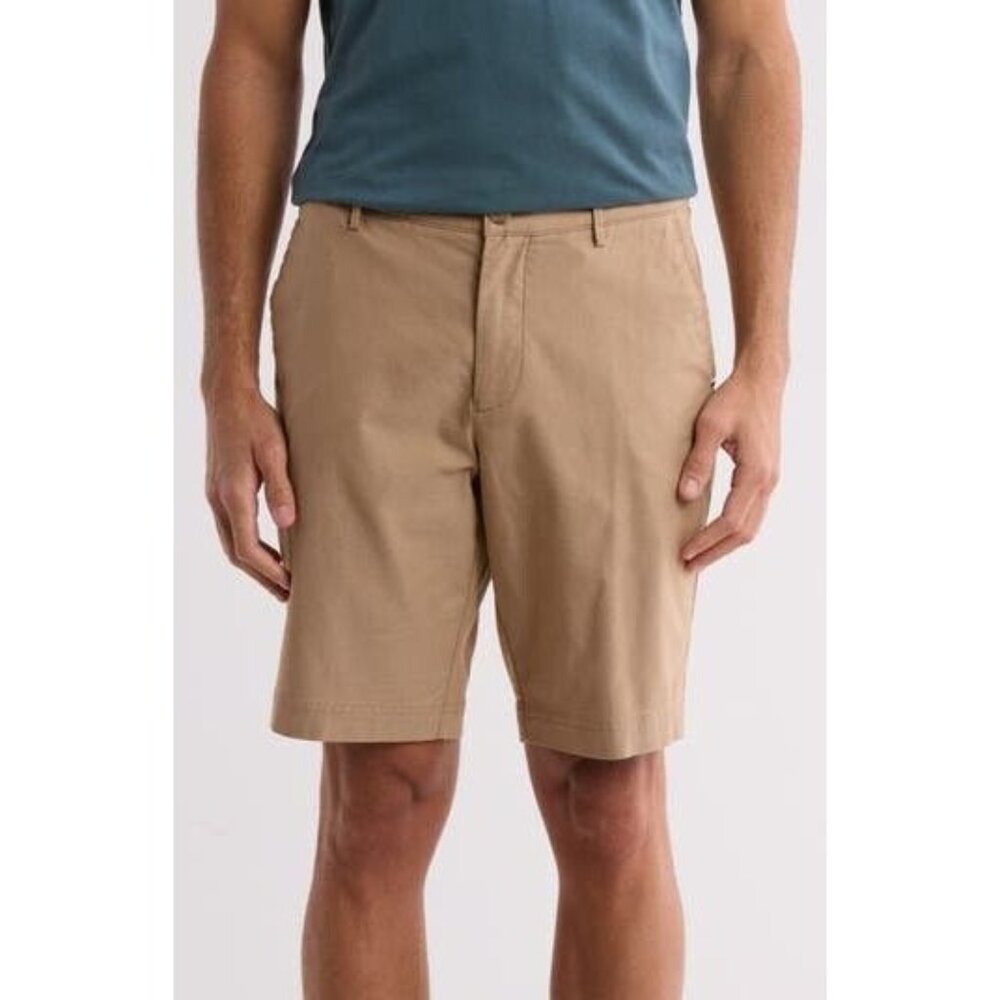 NWT BOSS Mens Size 36R Slice Slim Fit Flat Front Shorts in Medium Beige